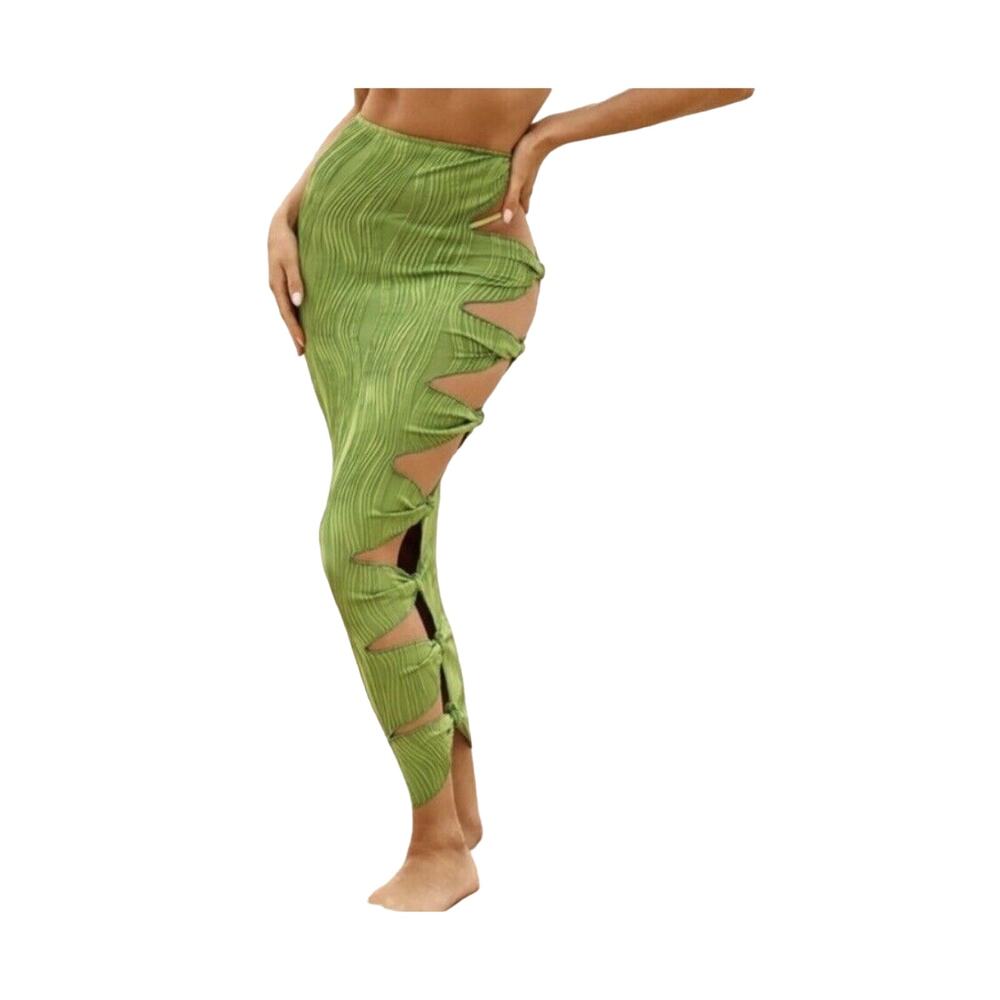 Matte Collection Green Textured Figure Hugging Tied Skirt Bikini Cover Size XS
